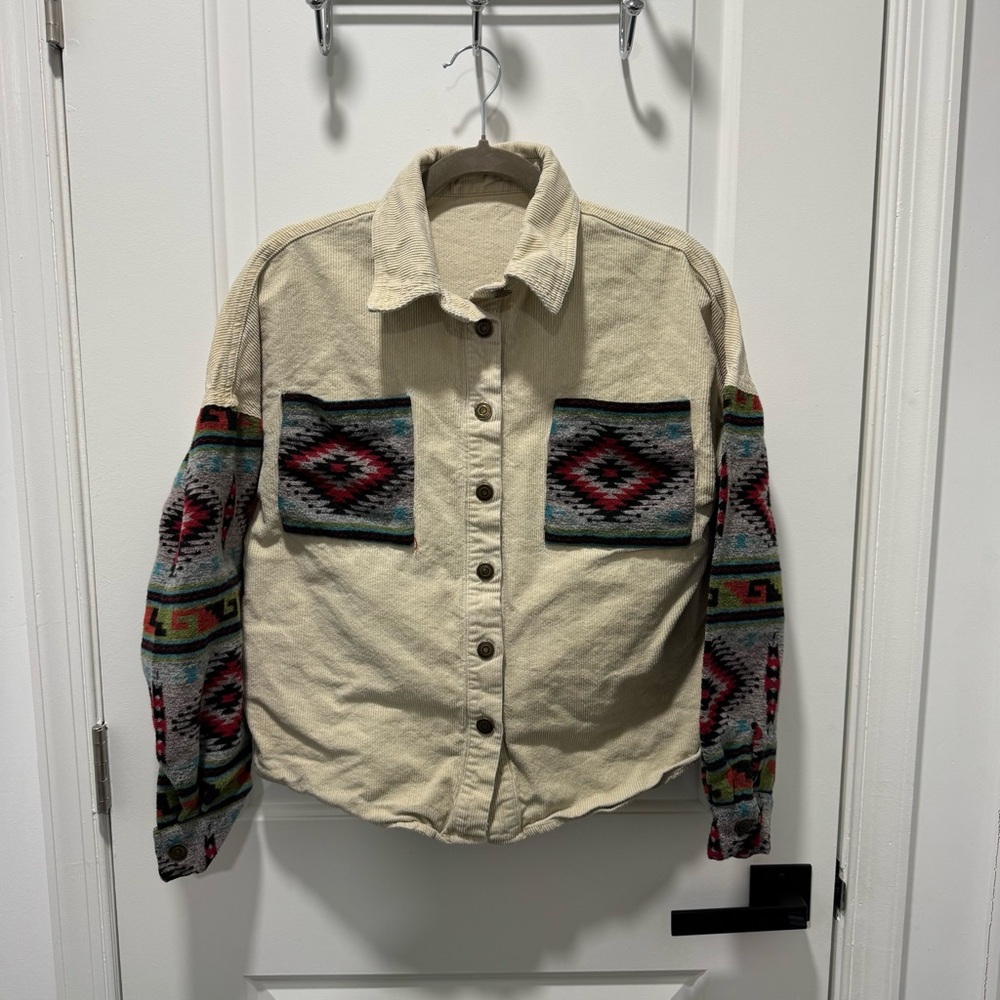 Women’s Beige Shirt with Patterned Sleeves